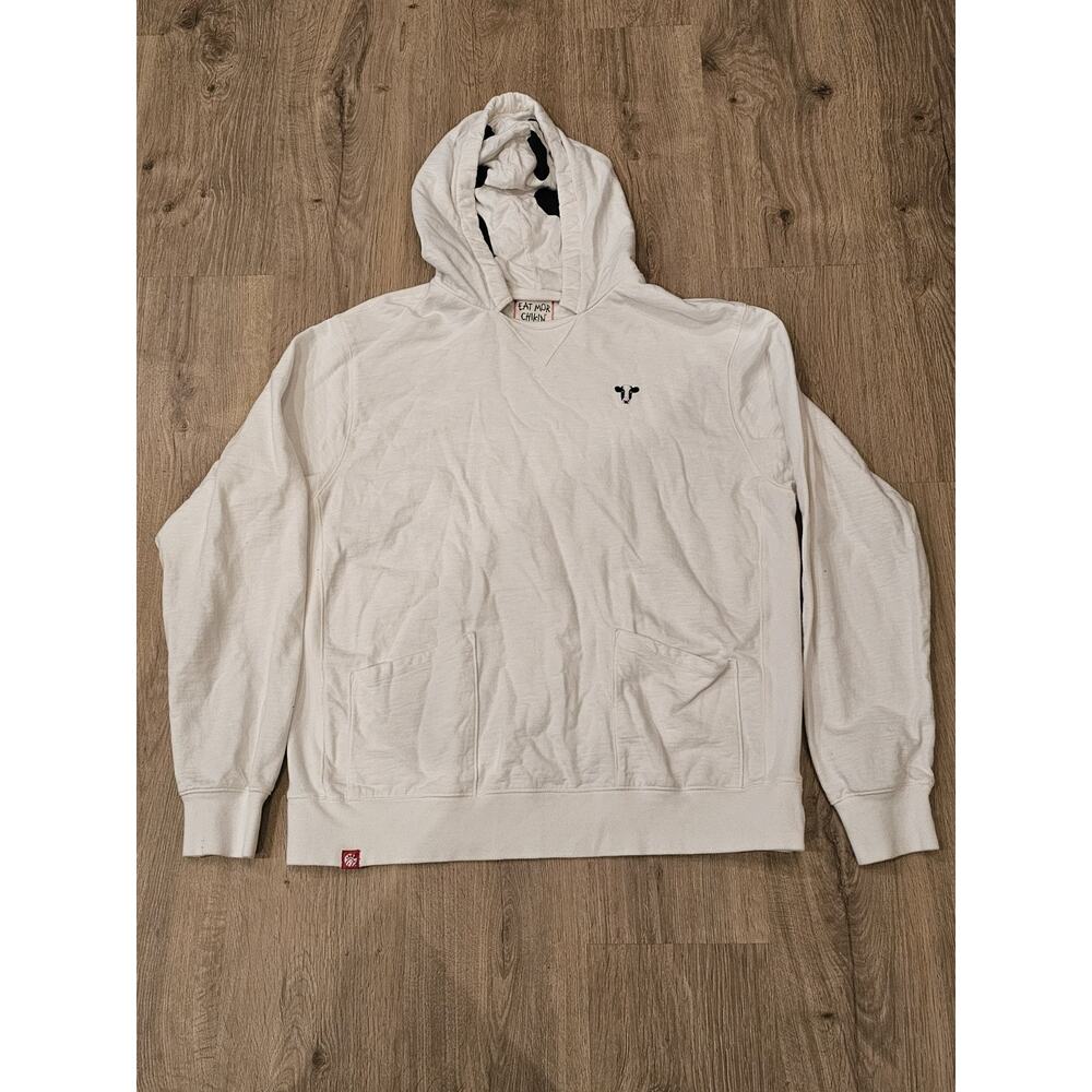 Unisex Chick-Fil-A Cow Print Hoodie Double Pocket Cream Sweatshirt Size 2XL